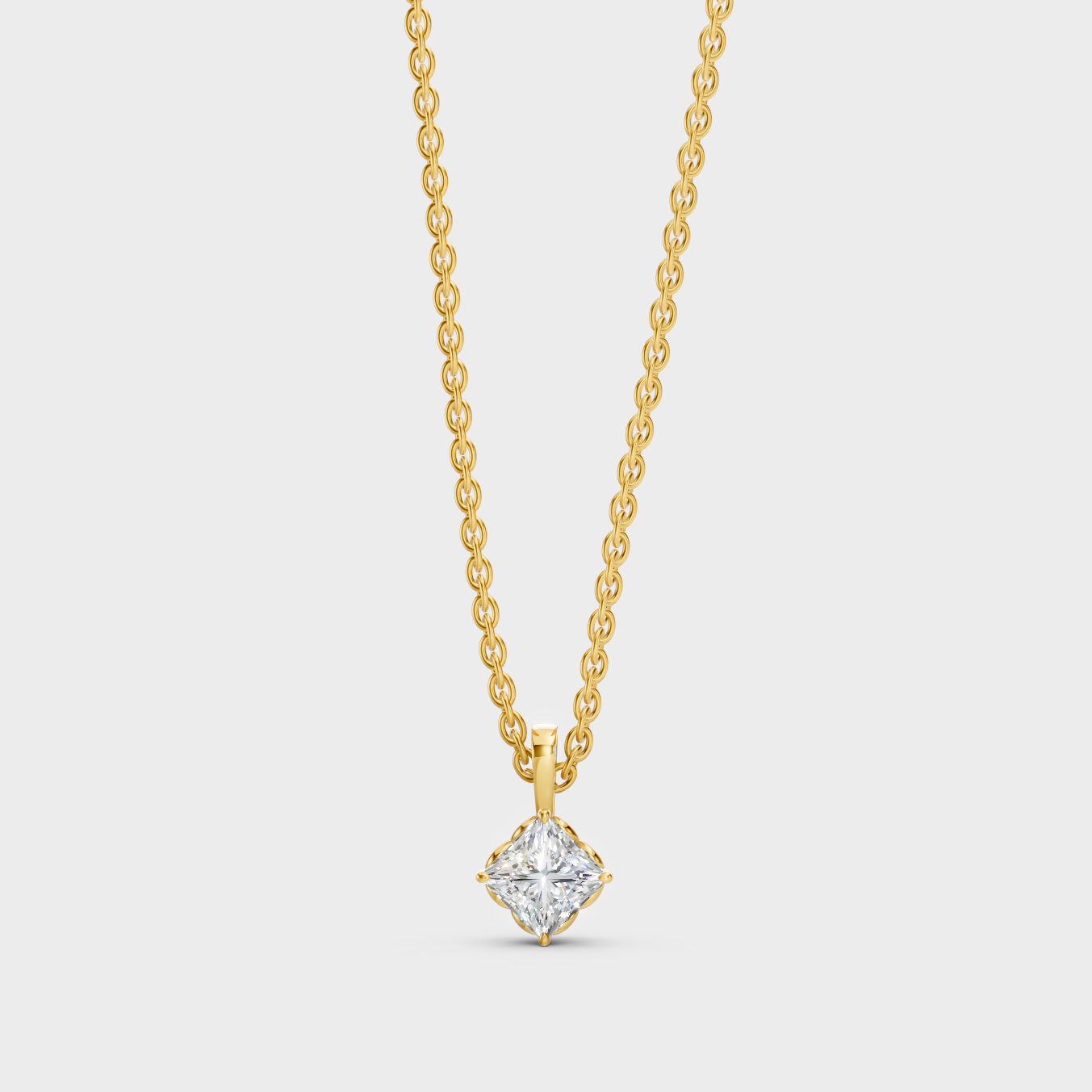 Igi Certified Princess-Cut Lab-Grown Diamond Pendant With Chain In 18K Yellow Gold