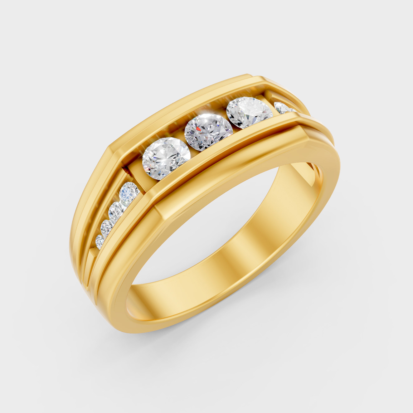 9K Yellow Gold Round-Shaped Lab-Grown Diamond Men’s Ring For Ethical Luxury
