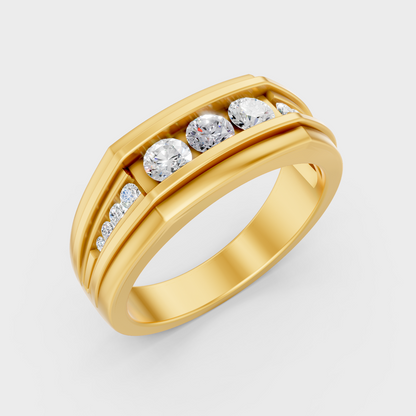 9K Yellow Gold Round-Shaped Lab-Grown Diamond Men’s Ring For Ethical Luxury