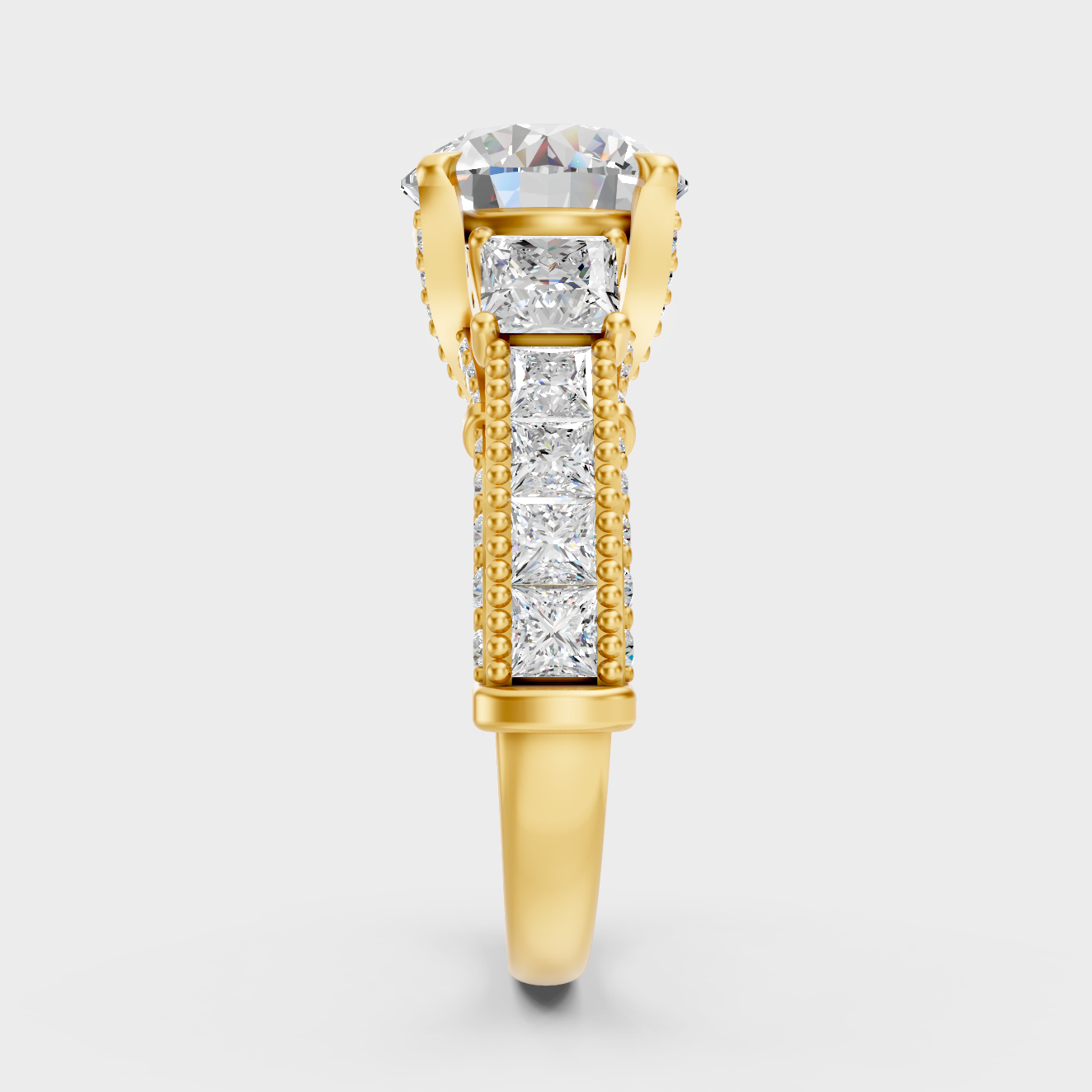 Yellow Gold Round Princess Statement Ring Luxury Jewelry
