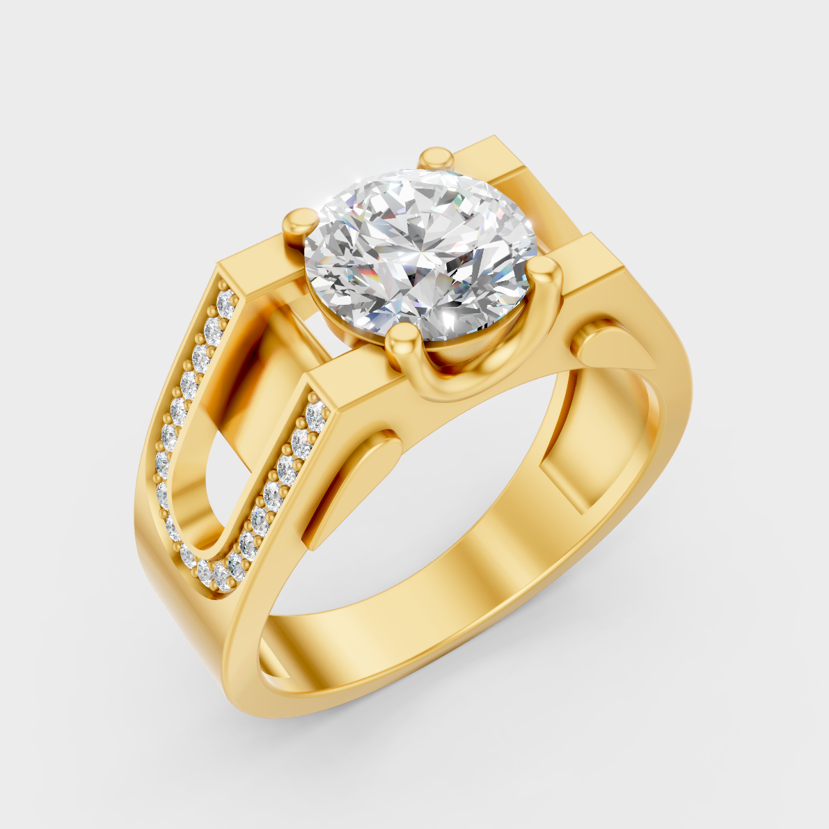 Classic 14K Yellow Gold Men’s Statement Band Featuring A 1.69Ct Round Lab Diamond