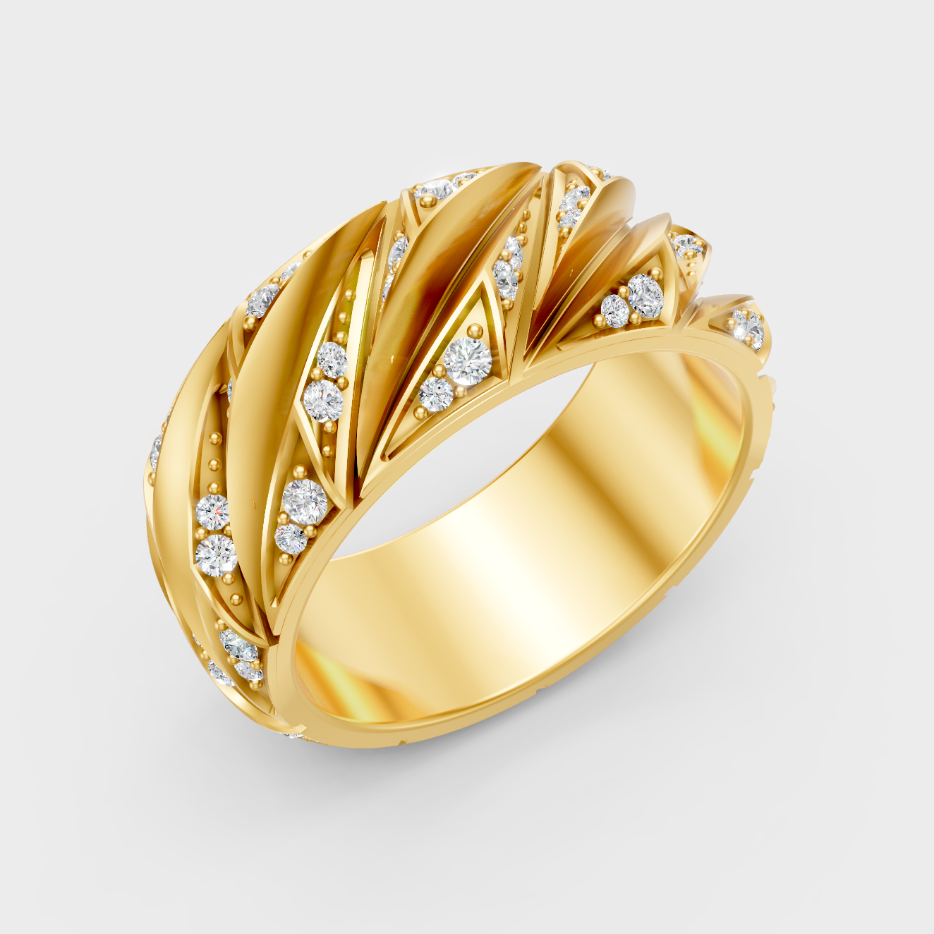 Radiant Yellow Gold Men’s Statement Band With Certified 0.63Ct Round Solitaire