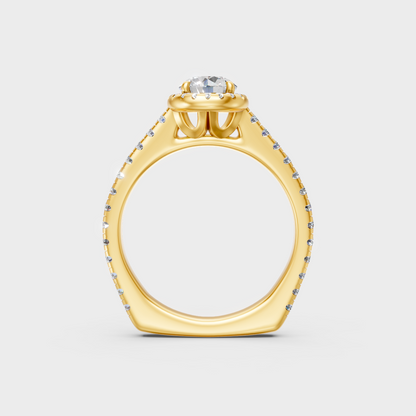 Hallmarked 18K Yellow Gold Halo Ring With Brilliant Lab Diamond