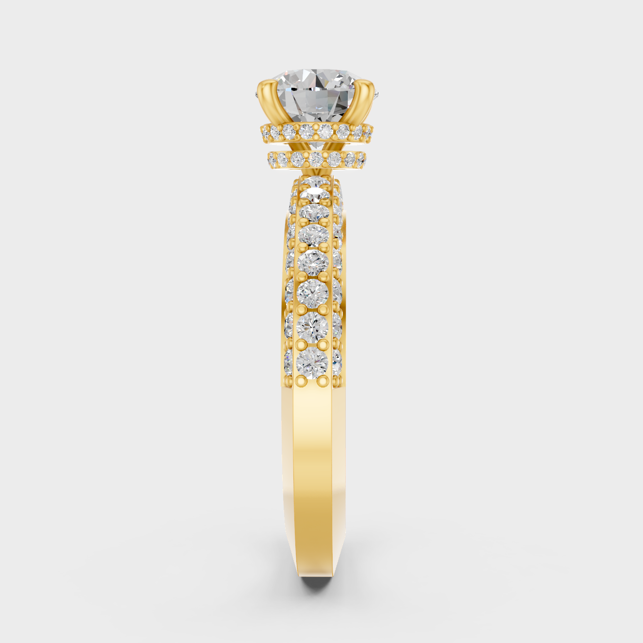 Yellow Gold Round Diamond Statement Ring Luxury Style