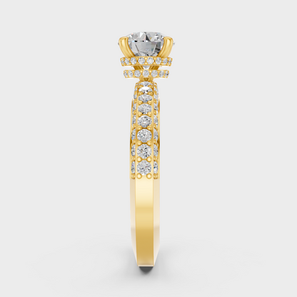 Yellow Gold Round Diamond Statement Ring Luxury Style