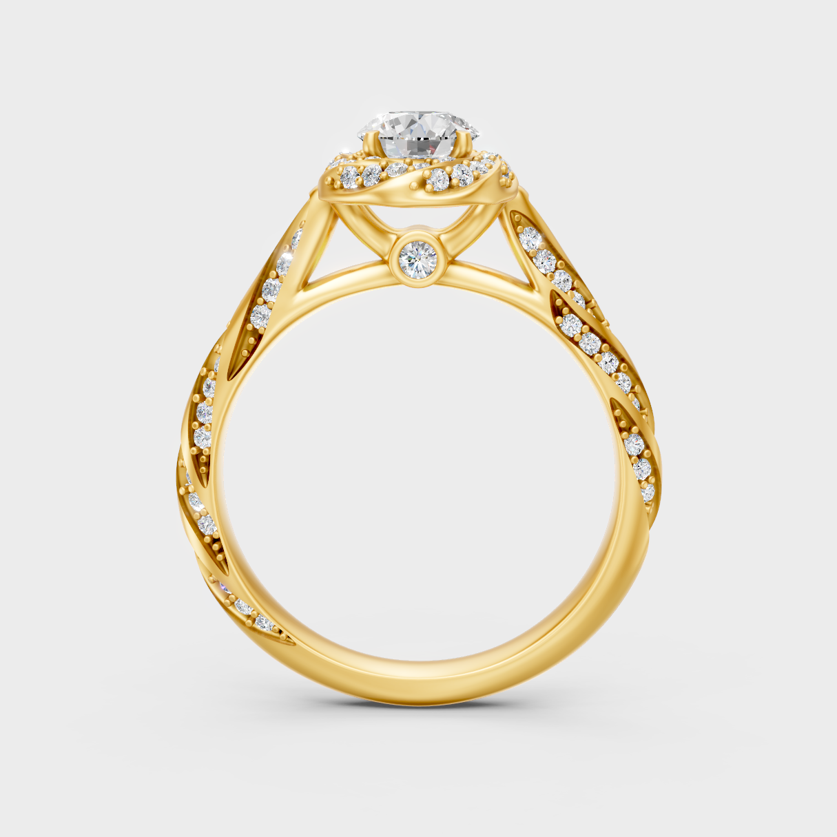 Hallmarked 18K Yellow Gold Twist Ring With Brilliant Total Lab Diamond 