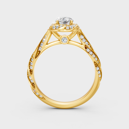 Hallmarked 18K Yellow Gold Twist Ring With Brilliant Total Lab Diamond 