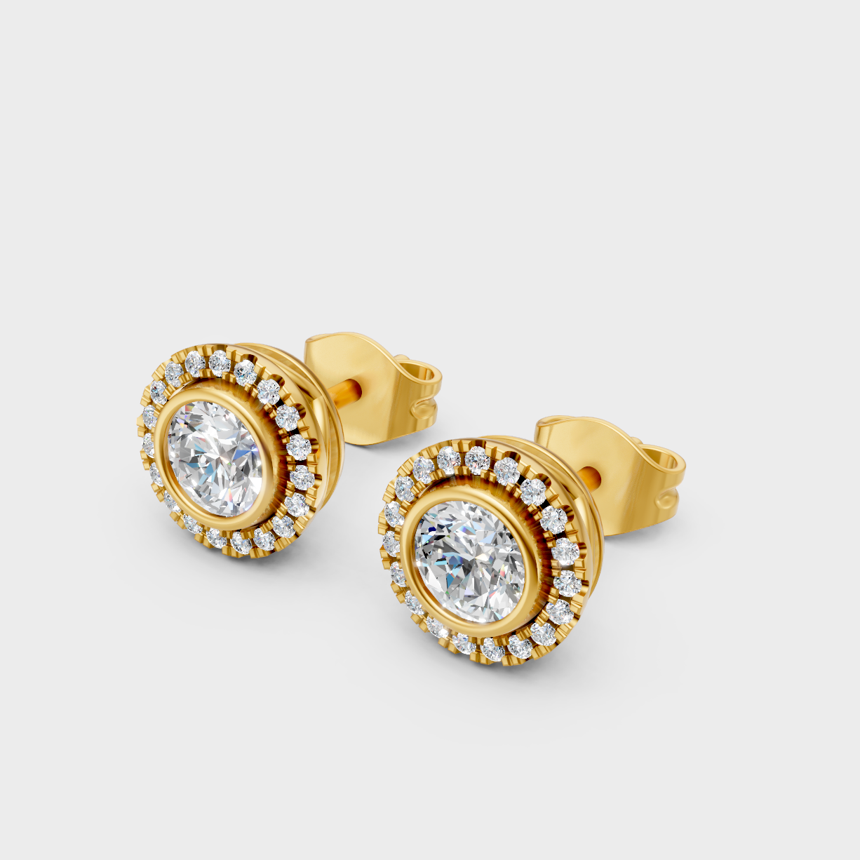 1.19 Ct Total Lab Diamond Halo Earrings Hallmark Yellow Gold