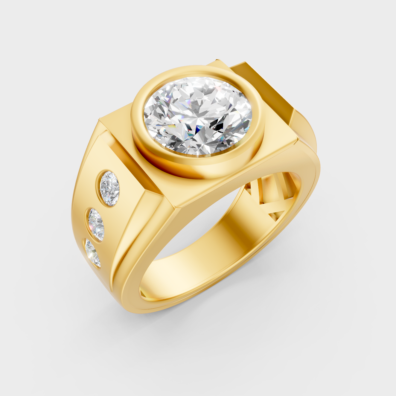 9K Yellow Gold Round-Shaped Lab-Grown Diamond Men’s Ring For Ethical Luxury