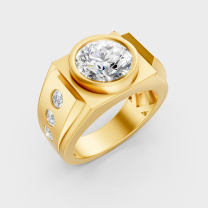 9K Yellow Gold Round-Shaped Lab-Grown Diamond Men’s Ring For Ethical Luxury
