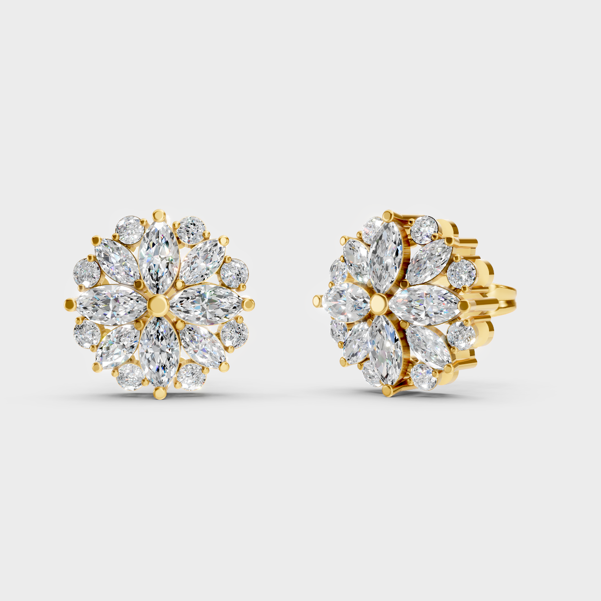 GLI Certified 1.64 Ct TW Round And Marquise Lab-Grown Diamond Stud Earrings In 18K Yellow Gold