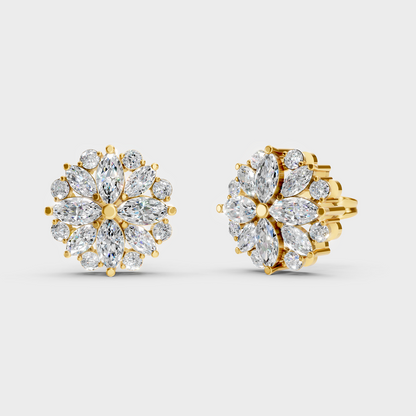 GLI Certified 1.64 Ct TW Round And Marquise Lab-Grown Diamond Stud Earrings In 18K Yellow Gold