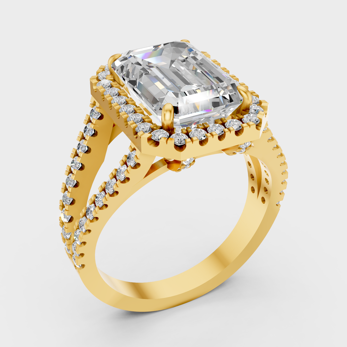 4.78 Ct Emerald Diamond Halo Ring In Yellow Gold Fine Jewelry