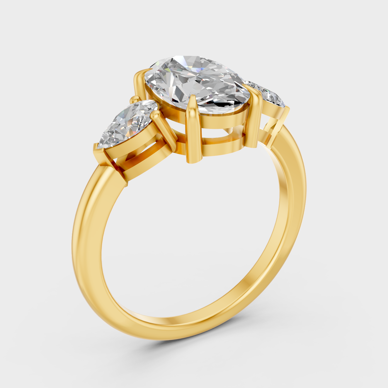 2 Carat Oval Pear Diamond Ring In Yellow Gold Fine Jewelry