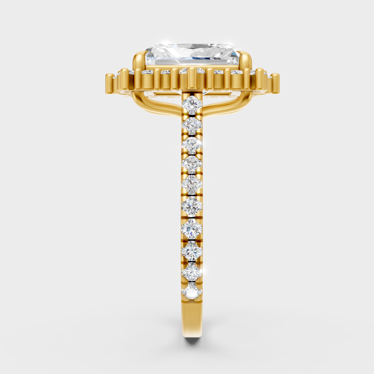 Radiant Yellow Gold Statement Ring With Certified 3.79Ct Radiant-Cut Detail