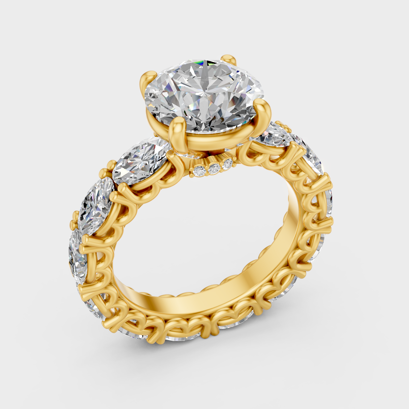 5.33 Ct Round Oval Diamond Ring In Yellow Gold Fine Jewelry