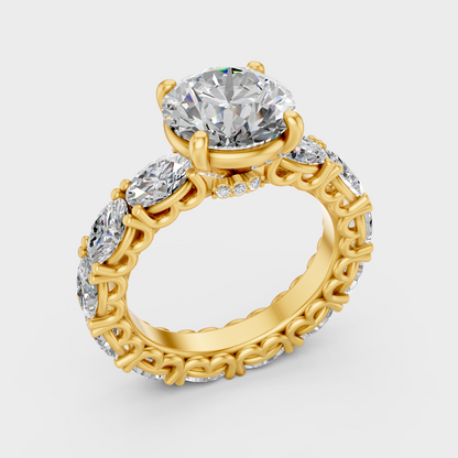 5.33 Ct Round Oval Diamond Ring In Yellow Gold Fine Jewelry
