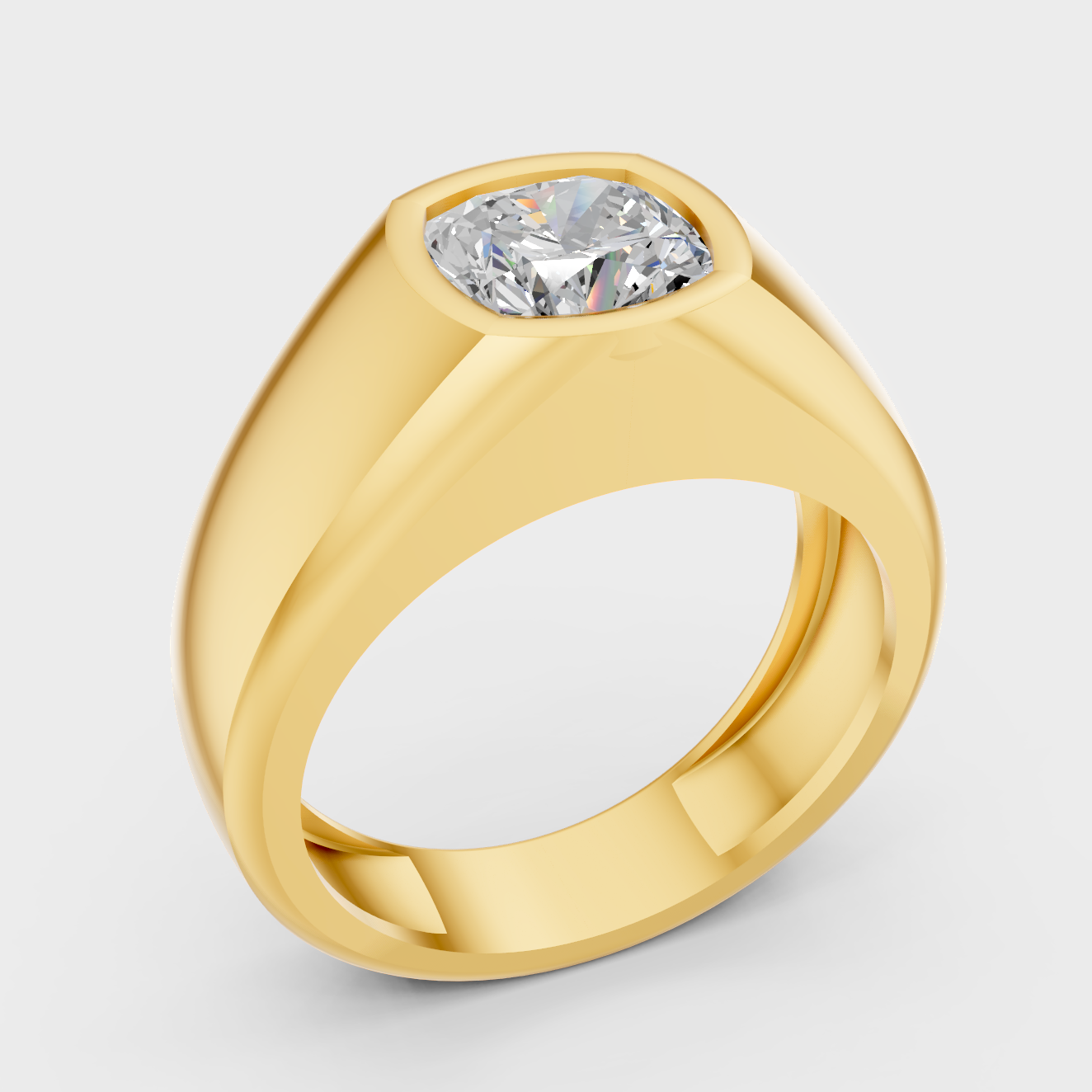 2.19 Ct Mens Cushion Diamond Ring In Yellow Gold Luxury Design