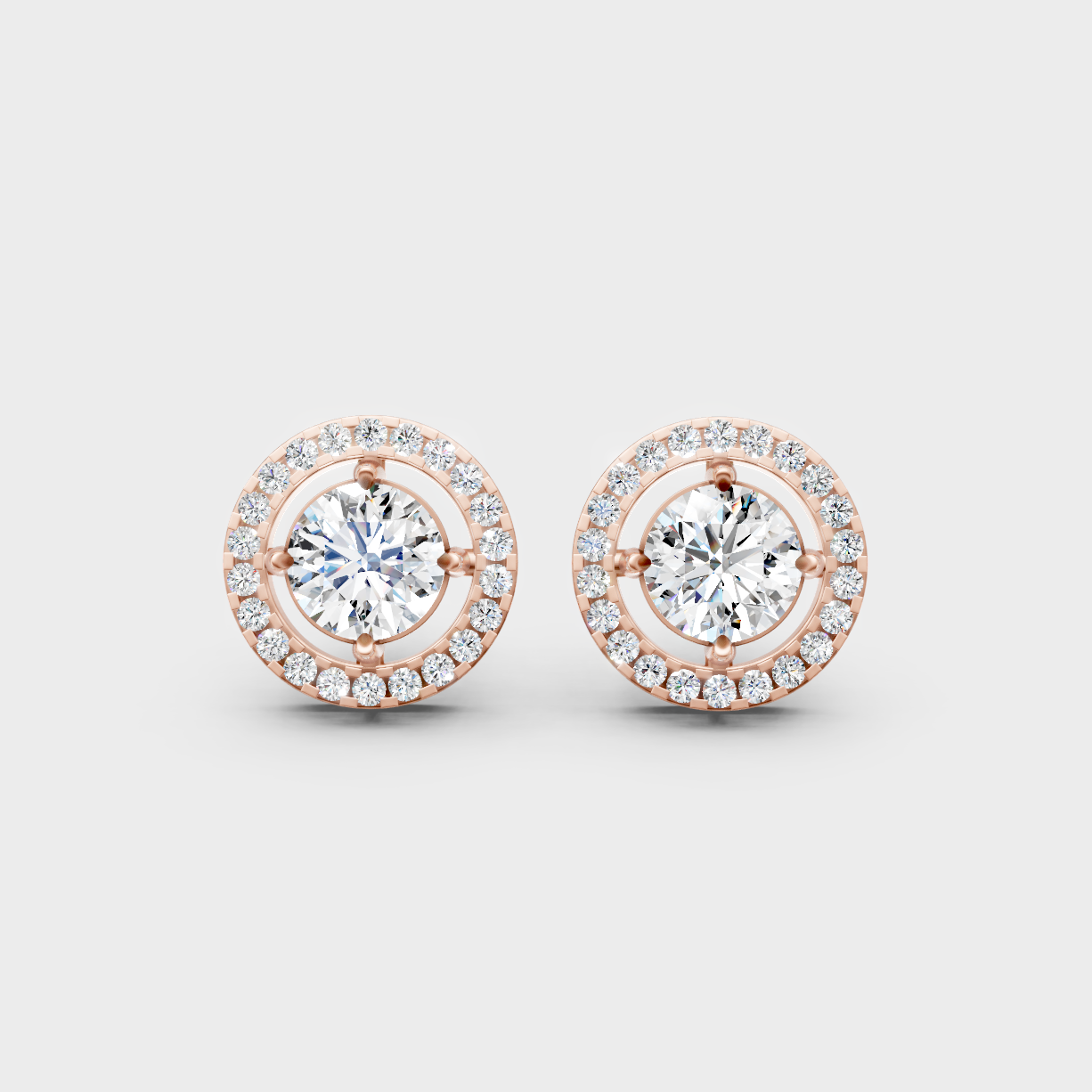 2.55 Ct Total Round Cut Lab-Grown Diamond Halo Stud Earrings 1.275 Ct Each In Rose Gold