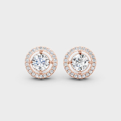 2.55 Ct Total Round Cut Lab-Grown Diamond Halo Stud Earrings 1.275 Ct Each In Rose Gold