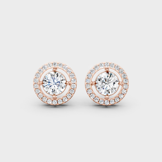 2.55 Ct Total Round Cut Lab-Grown Diamond Halo Stud Earrings 1.275 Ct Each In Rose Gold