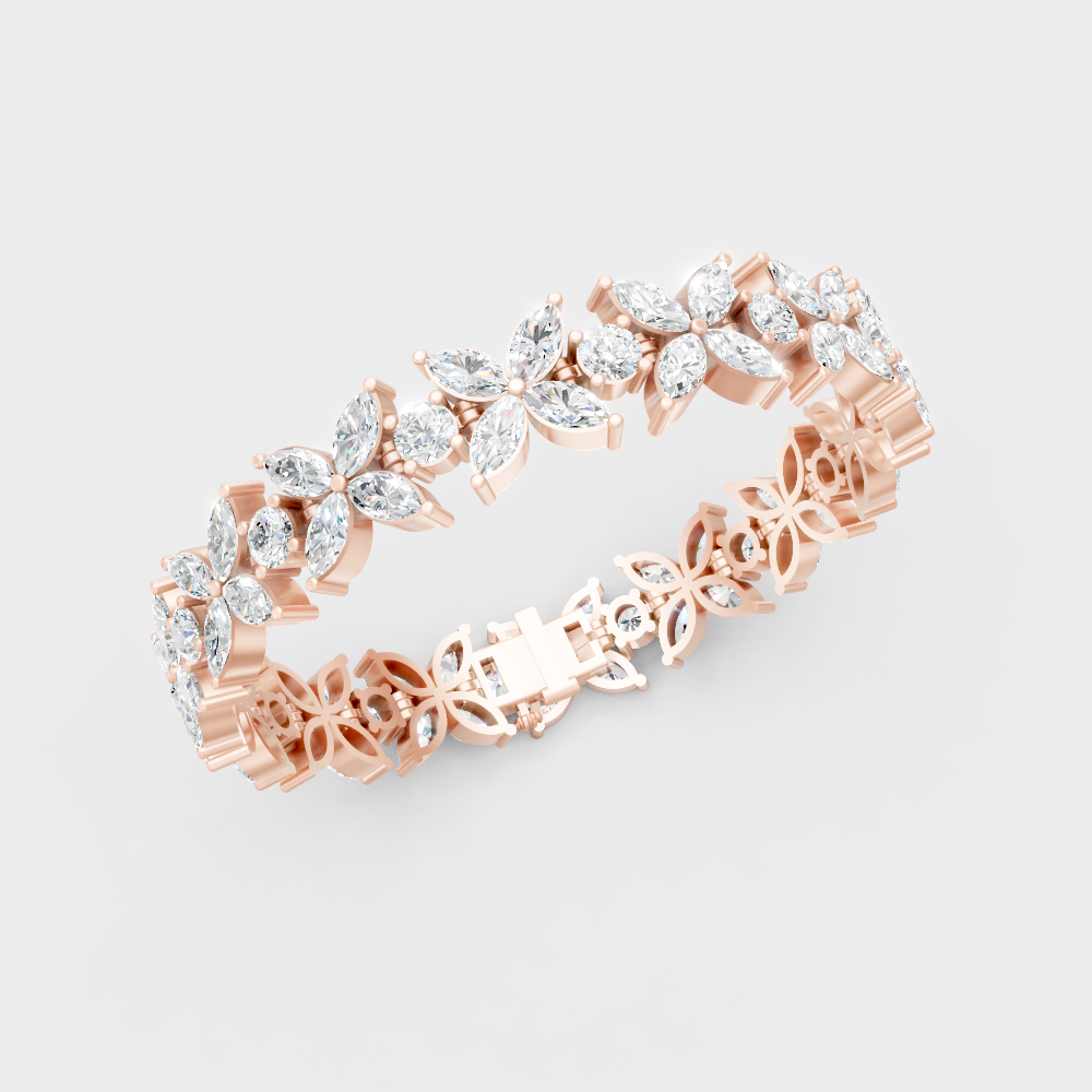 Hallmark Gold Marquise Round Diamond Bracelet Rose Gold