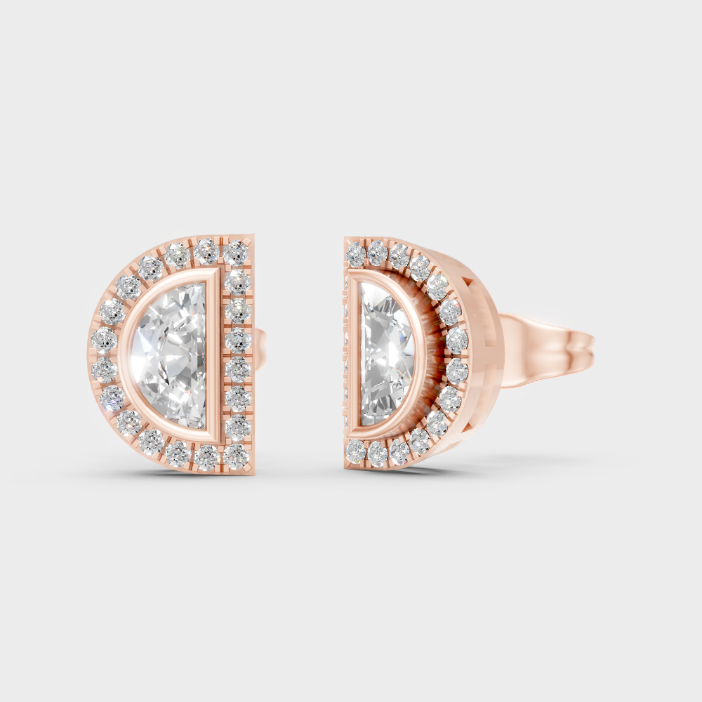Modern 18K Rose Gold Stud Earrings With 0.64 Ct TW Half Moon And Round Lab-Grown Diamonds