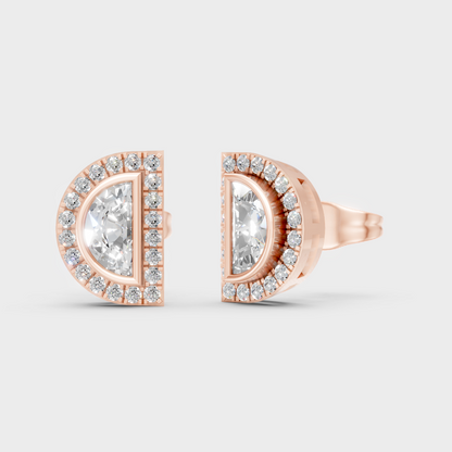 Modern 18K Rose Gold Stud Earrings With 0.64 Ct TW Half Moon And Round Lab-Grown Diamonds