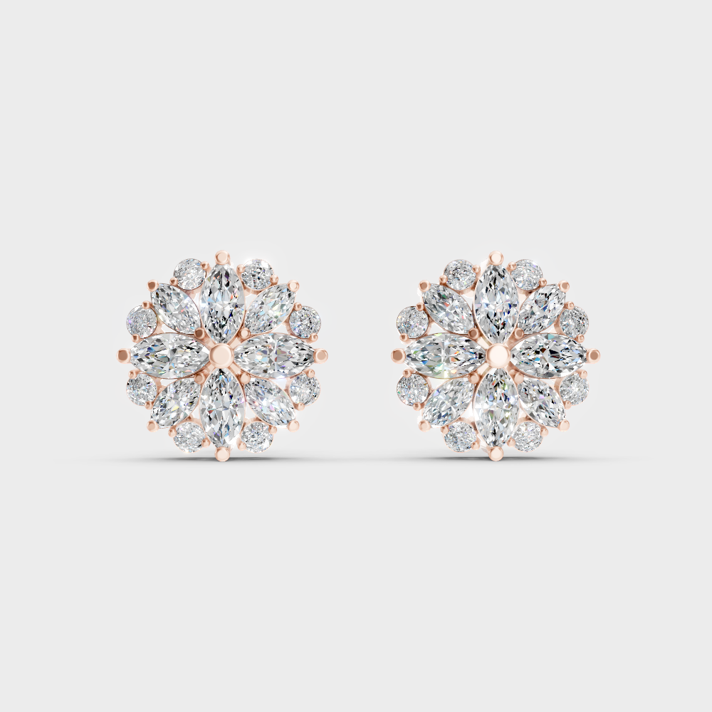  High-Polish Rose Gold 1.64 Carat Total Weight Round And Marquise Lab Diamond Studs For Bold Sparkle