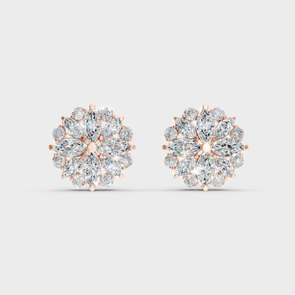  High-Polish Rose Gold 1.64 Carat Total Weight Round And Marquise Lab Diamond Studs For Bold Sparkle